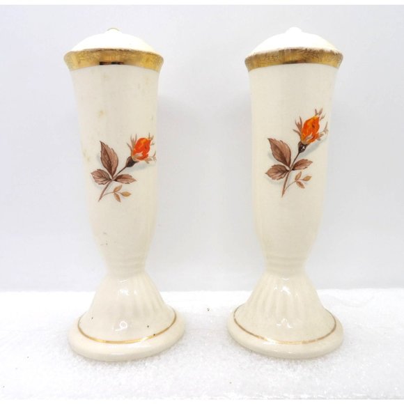 Tall Ceramic Rose with Gold Trim Salt & Pepper Shaker Set preowned - Picture 3 of 4